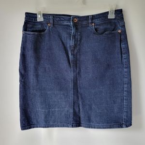 Lands' End Dark Blue Jean Skirt Stretchy Sz 14
